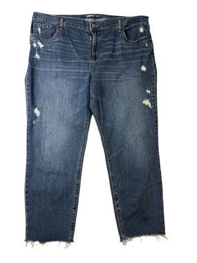Old Navy Boyfriend Mid Rise Cropped Jeans 16 Distressed Med Wash Raw Hem Stretch